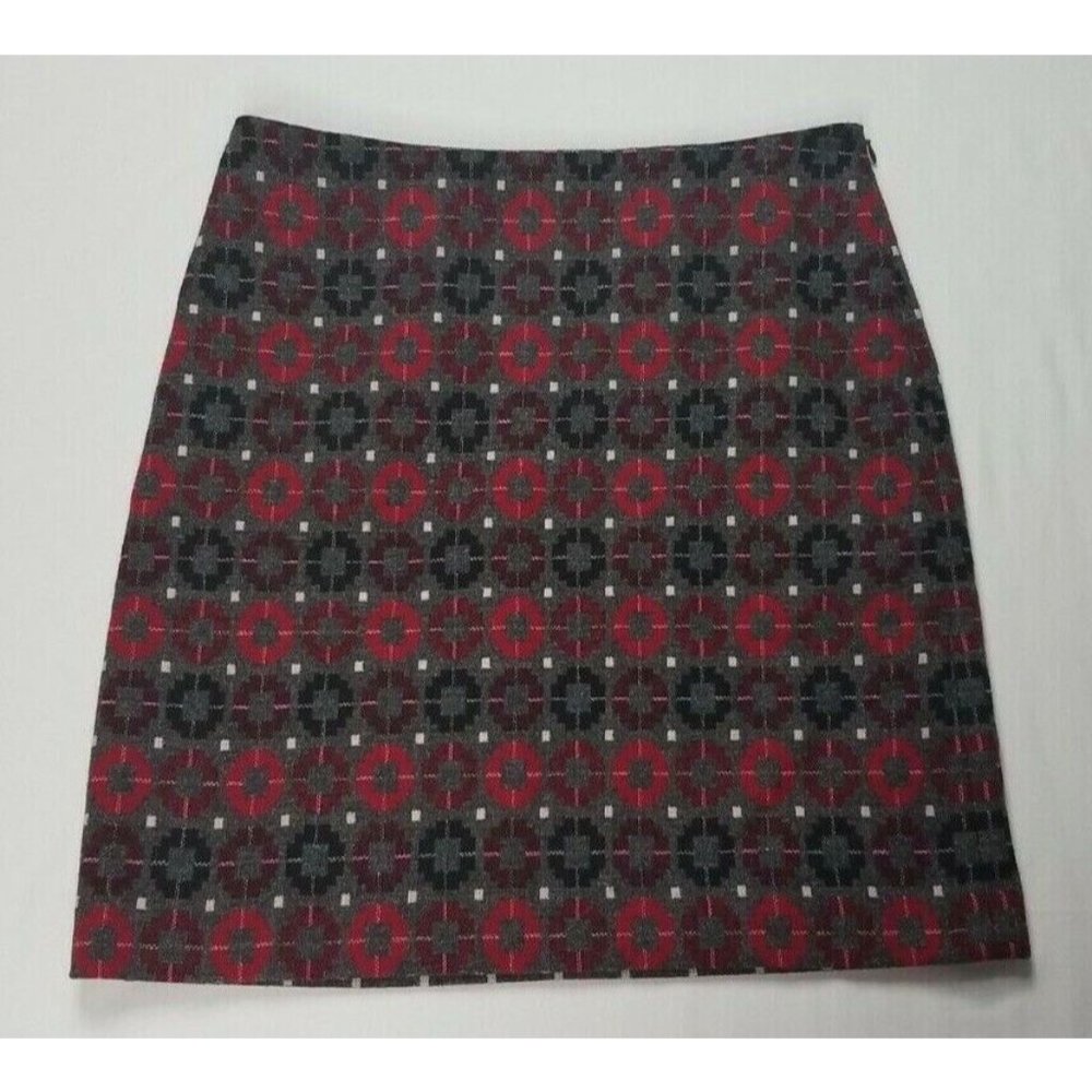Talbots Petites Sz. 8P Wool Blend Grey/Black/Red Short Skirt W/ Side Zipper